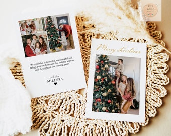 Boho Weihnachten Foto Kartenvorlage, Bild Urlaubskarte, Moderne Urlaub Kartenvorlage, Printable Digital Canva Download Weihnachten DIY