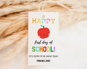 EDITABLE Back to School Gift Tag Template Printable Rainbow First Day of School Favor Tag  Teacher Classroom School Tag Instant Download DIY