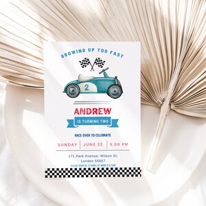 Editable TWO Fast Birthday Invitation Race Car 2nd Birthday Invite Racing Car Vintage Racecar Printable Template Instant Download DIY