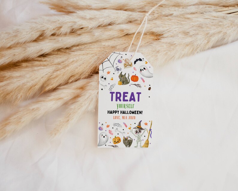 EDITABLE Halloween Favor Tag Template, Printable Treat Yourself Gift ...