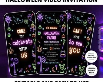 EDITABLE Digital Neon Halloween Party Invite Invite Spooktacular Costume Party Neon Invitation Halloween Kids Cute Halloween Invitation DIY
