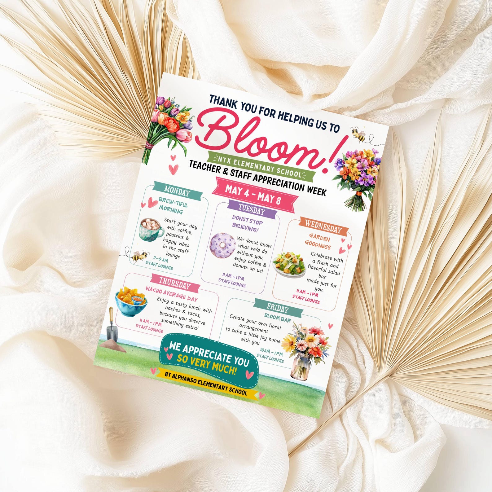 Spring Time Appreciation Week Editable Floral Theme Appreciation Week Itinerary Poster, Thank You for ...
