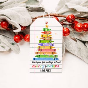 Etiqueta editable de agradecimiento por hacer que la escuela sea alegre y brillante, etiqueta de agradecimiento para maestros de Navidad, etiqueta de regalo escolar de Navidad imprimible, bricolaje instantáneo