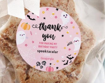 EDITABLE Halloween Birthday Thank You Favor Tags Costume Party Girl Pink Spooktacular Ghost Party Cute Ghost Download Printable Template DIY