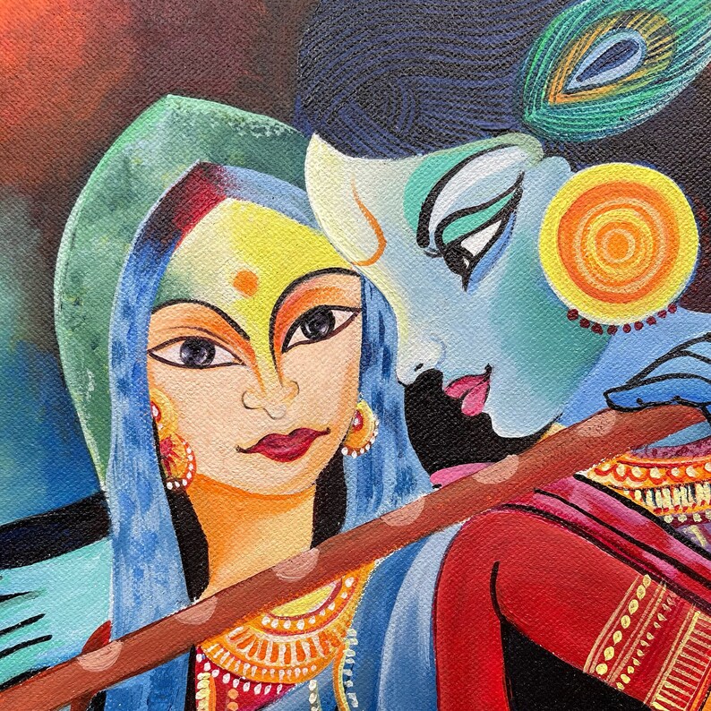 Divine Radha Krishna Painting Radhakrishna Wall Art Hindu Etsy