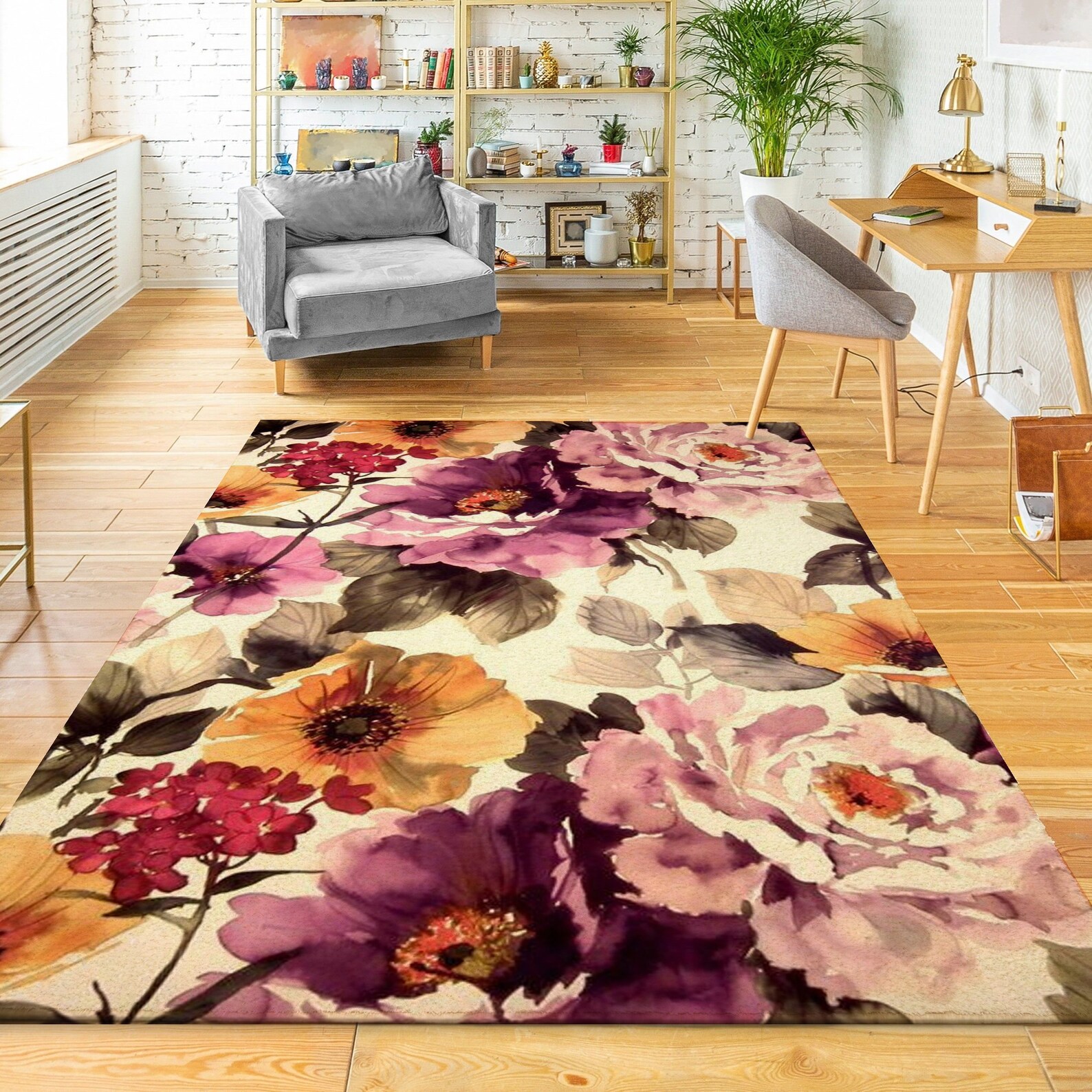 Area Rugs Area Rug With Peony Decorative Floor Mat Etsy