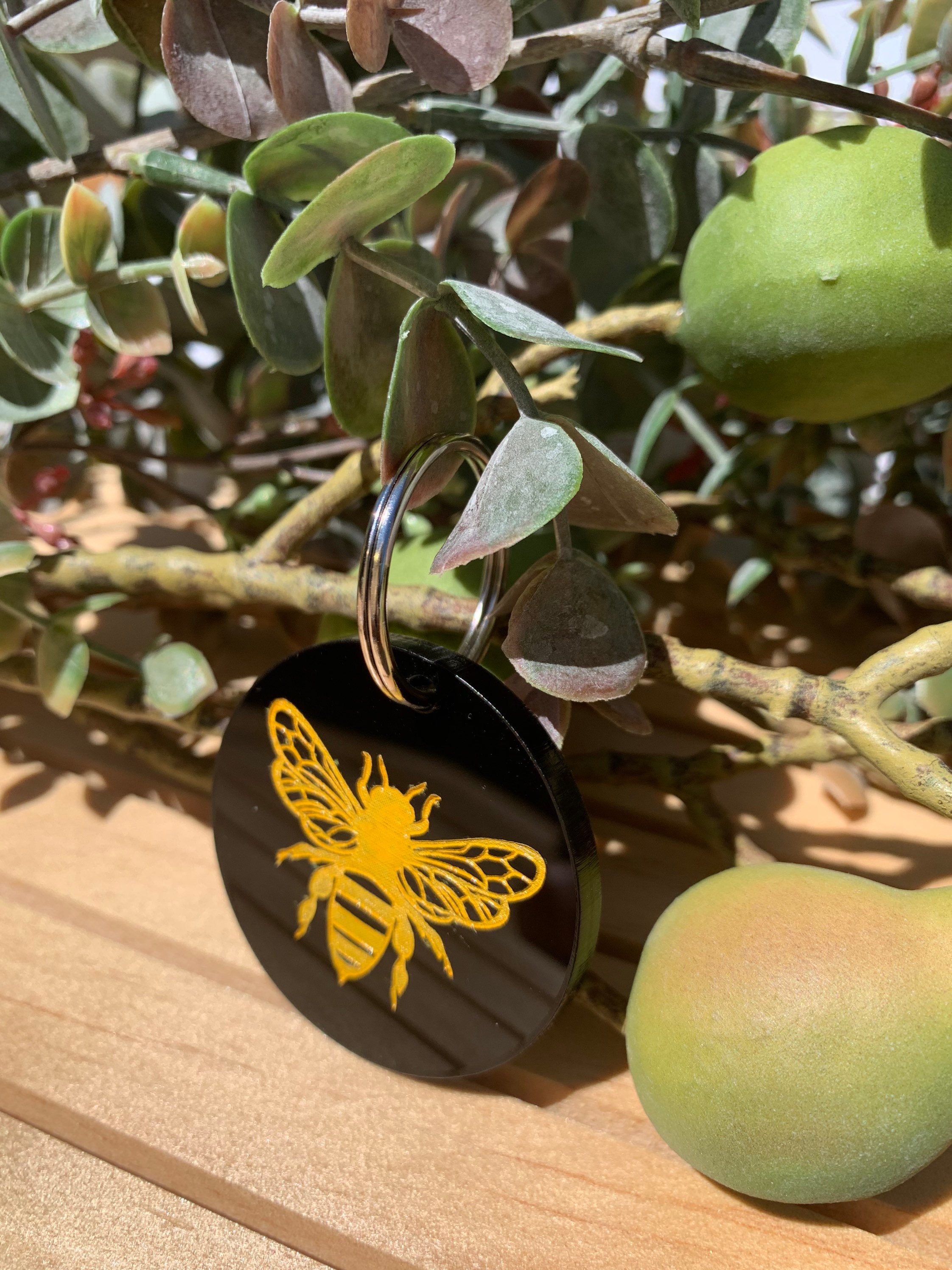Acrylic Black and Yellow Bee Laser Cut Keyring Bumblebee Gift Car Keys ...