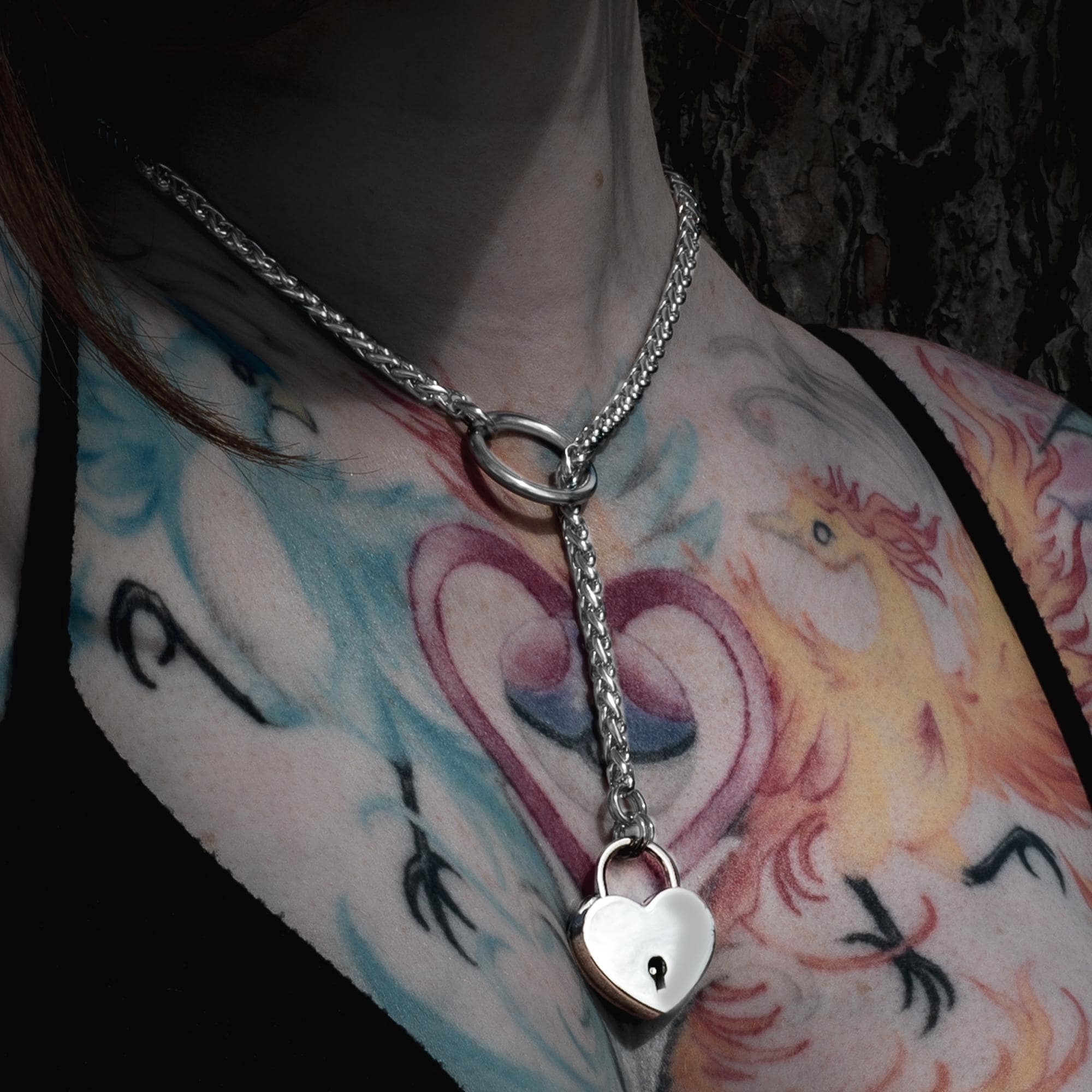 Baby Foxtail O Ring Slip Chain Choker Necklace Stainless Steel Gothic and Alternative Fashion | Slip Necklace Heart Padlock Choker Necklace