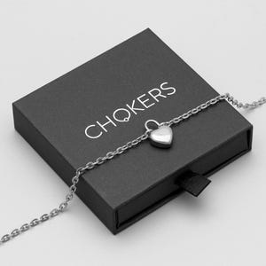 Plain Heart Pendant Day Collar on 3mm Cable Chain | Bondage Choker Silver Submissive Day Collar in Gift Box