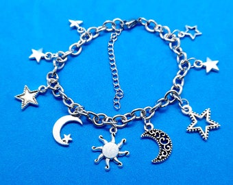 Silver Sun/Moon/Stars Charm Bracelet/Stainless Steel/Zinc Alloy (Lead and Nickel Free)