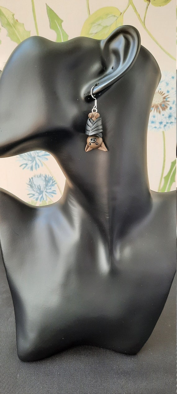 Bat Earrings, Polymer Clay, 925 Silver Hooks