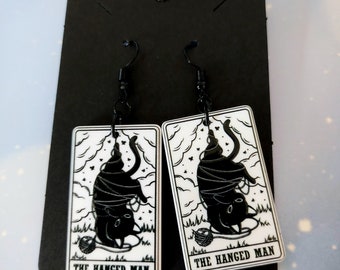 Hanged Man Cat Tarot Card Earrings: Acrylic Charm Jewelry