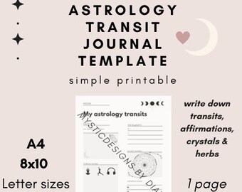 Astrology transit printable routine journal template | herb crystal affirmations page | metaphysical astrological template