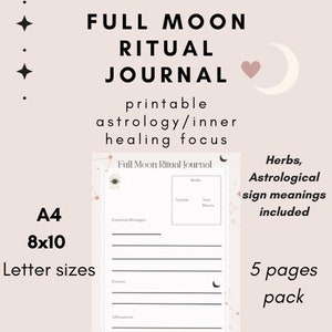 Full Moon Ritual Routine Printable Journal pack | Spiritual Shadow Work healing w/ Astrology Planets Meanings | Occult Moon Magic journal