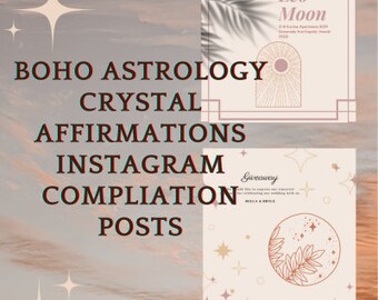 Boho Spiritual Tarot Crystal Astrology Instagram 20 Posts Templates Compliation Editable in Canva | 32 Astrology Affirmations posts