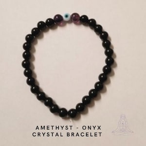 Amethyst Onyx Crystal Bracelet Protection 7 inches jewelry Inner Trust Intution Zodiac Pisces Capricorn Bracelet