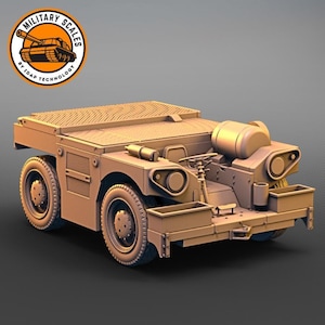 May include: A brown, detailed model of a military cargo truck with a flatbed, a large fuel tank, and a tow hitch. The model is made of plastic and is designed for scale modelling.