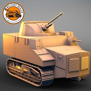 May include: A detailed model of a light tank with a rotating turret and a cannon. The tank is painted in a light brown colour and has a textured surface. The model is made of plastic and is approximately 1/35 scale.