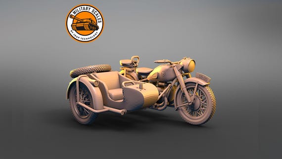ウラル M-72 サイドカー付き - ソ連軍スケール車両 ww2 ミニチュア軍 