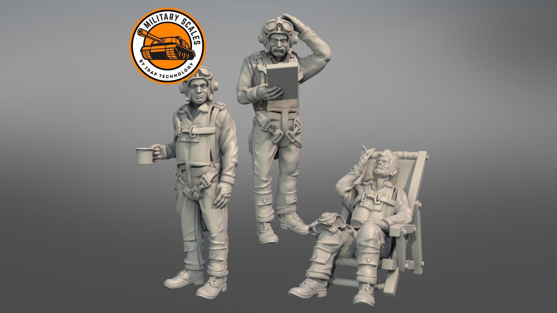4 Figurine Piloti WW2 In Resina - Scala 1/72 E 1/48 - Per Modellismo Militare