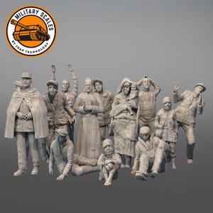 Zivilisten 13er Set - Krieg Militär Waagen Männer Miniaturen Frauen Kinder Diorama Modellbau Hobby 1/30 1/35 1/48 1/56 1/72 1/76 1/87