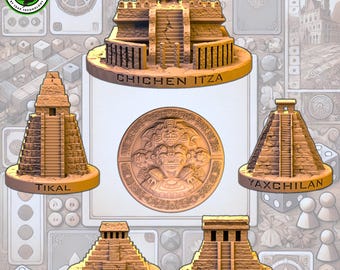 Piramids for Tzolkin v2 - better quality Mayan Structures Boardgame Detailed Miniatures Custom Tokens Unique Upgrade Player Pieces Gameplay