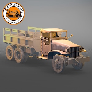 Könnte beinhalten: Ein beigefarbener Militär-LKW mit einer Holzpritsche und einem schwarzen Kühlergrill. Der LKW steht auf einem grauen Hintergrund. Das Bild stammt von Military Scales by IDG Technology.