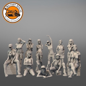 Military girl set of 11 pcs - war military scales feminine models figurines women diorama modeling hobby 1/30 1/35 1/48 1/56 1/72 1/76 1/87