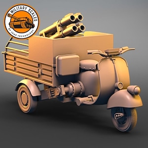 Vespa with rocket launcher - italian military scales ww2 vehicle tricycle motorcycle modeling hobby 1/30 1/35 1/48 1/56 1/72 1/76 1/87