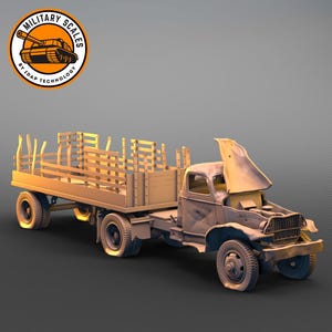 Chevrolet G7103 with trailer Destroyed - USA military scales ww2 logistics transport truck modeling hobby 1/30 1/35 1/48 1/56 1/72 1/76 1/87