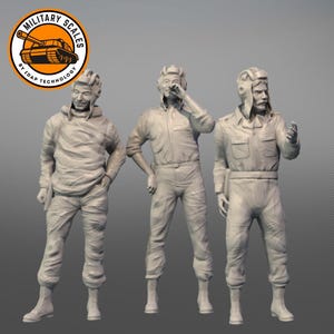 Conjunto de 3 soldados de tanques - escalas militares de guerra, modelos masculinos, figuras, diorama, modelismo, hobby, 1/30, 1/35, 1/48, 1/56, 1/72, 1/76, 1/87