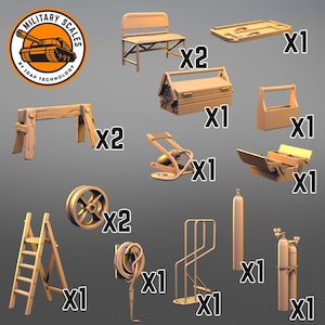 Equipment for the workshop - military scales chair bench pump box ladder welder top diorama workbench 1/30 1/35 1/48 1/56 1/72 1/76 1/87
