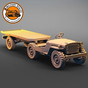 Jeep Willys tractor with trailer - american military scales ww2 vehicle transport truck modeling hobby 1/30 1/35 1/48 1/56 1/72 1/76 1/87