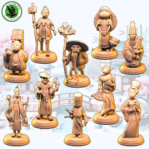 Tokaido - Coffret Voyageurs - Miniature en résine imprimée en 3D ou mise à niveau pour le jeu de société Tokaido : Voyage à travers le Japon avec des personnages uniques