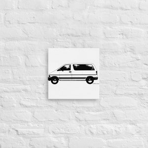May include: A black and white silhouette of a white minivan with sliding doors. The van is facing to the right and is on a white background.