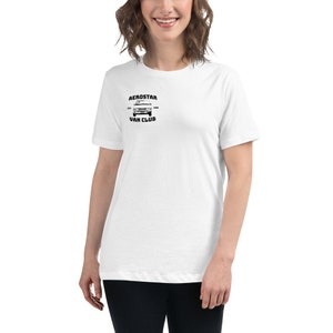 May include: A white t-shirt with a black graphic of a van and the text "Aerostar Van Club".