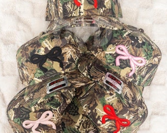 Camo Trucker Hat: Bow Patch, Adjustable SnapBack