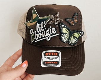 Trucker Patch Hat, Iron Patches, Trucker Hat, Cowgirl Trucker Hat, Woman’s Trucker Hat, Camo Trucker Hat With Patches