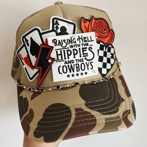 Trucker Patch Hat, Iron Patches, Trucker Hat, Cowgirl Trucker Hat, Woman’s Trucker Hat, Camo Trucker Hat With Patches