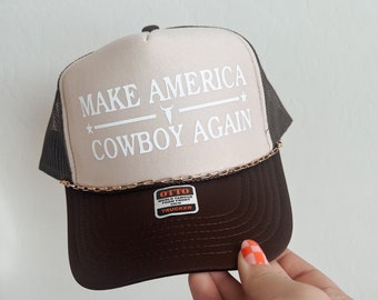 Make America Cowboy Again, Cowgirl Trucker Hat with charm chain, Country Concert Hat, Country Girl Hat, Trucker Hat, Trump, MAGA