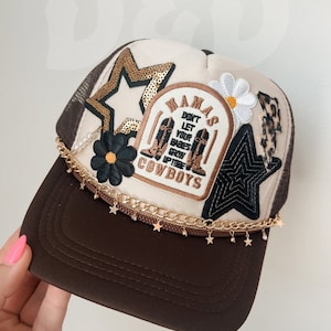 Country Western Mama Trucker Patch Hat, Iron Patches, Trucker Hat, Cowgirl Trucker Hat, Woman’s Trucker Hat, Camo Trucker Hat With Patches