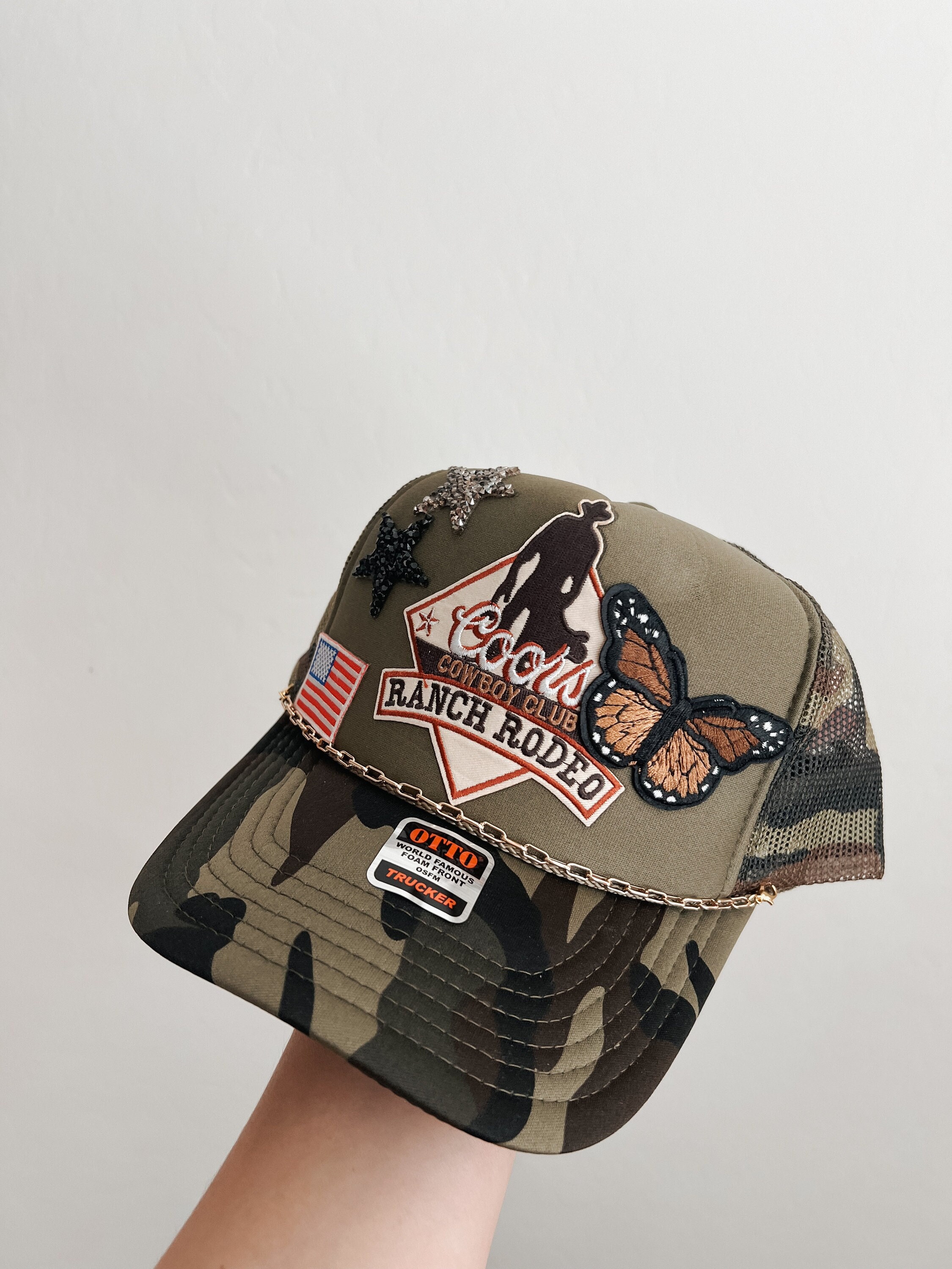 Camo Trucker Hat With Iron Patches: Cowgirl Rodeo Style - Etsy display picture 3