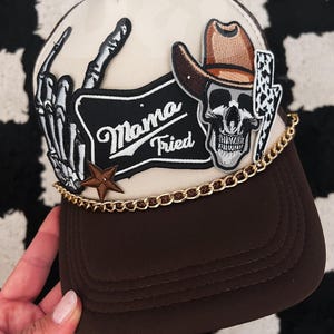 Cowgirl Skull Western Trucker Patch Hat, Iron Patches, Trucker Hat, Cowgirl Trucker Hat, Woman’s Trucker Hat, Camo Trucker Hat With Patches
