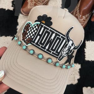 Howdy Darlin’  Trucker Patch Hat, Iron Patches, Trucker Hat, Cowgirl Trucker Hat, Woman’s Trucker Hat, Camo Trucker Hat With Patches