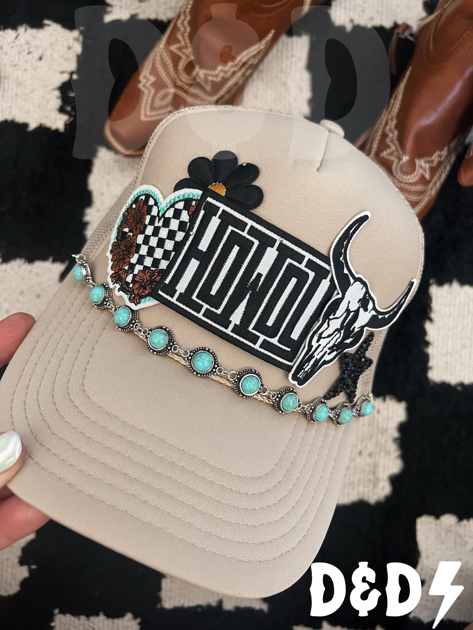 Howdy Darlin’  Trucker Patch Hat, Iron Patches, Trucker Hat, Cowgirl Trucker Hat, Woman’s Trucker Hat, Camo Trucker Hat With Patches
