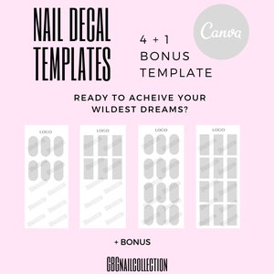 Nail Decals Template Digital | Instant Download | 4 Customizable Templates + FREE TEMPLATE | Make Your Own Water Nail Decals | Custom Nails
