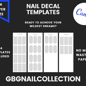 Nail Decal Template Digital A4 Size | Instant Download | 4 Customizable Templates | Custom Water Nails Decals | Waterslide Nail Template