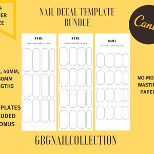 Nail Art Decal Template | Instant Digital Download | 4 Customizable Templates | Custom Water Slide Nails Decals | Waterslide Nail Template