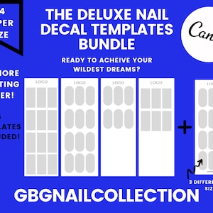 Nail Decal Template Digital A4 Size | Instant Download | 5 Customizable Templates | Custom Water Nails Decals | Waterslide Nail Template