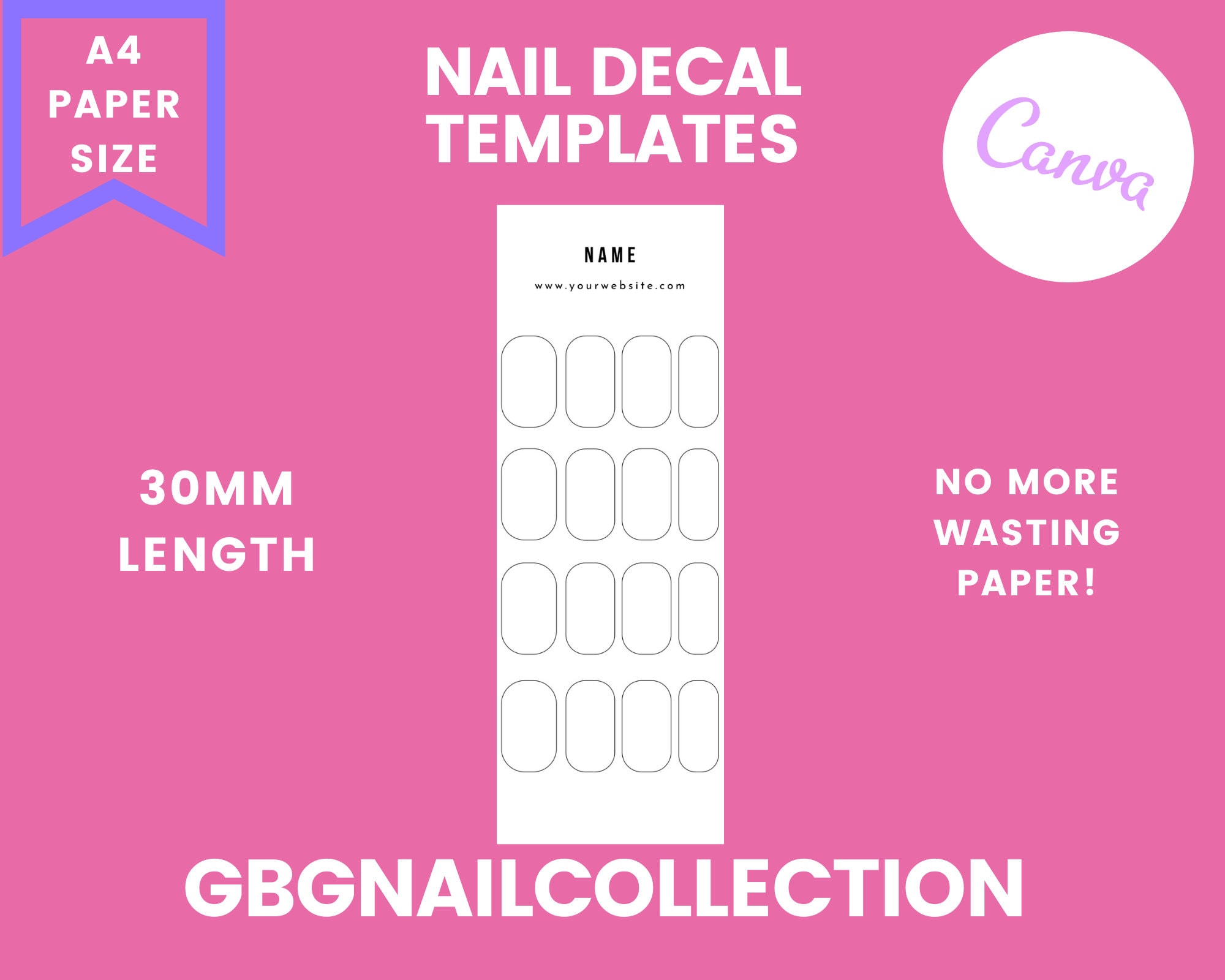 Nail Decals Template Digital A4 30MM Size Instant Download Etsy